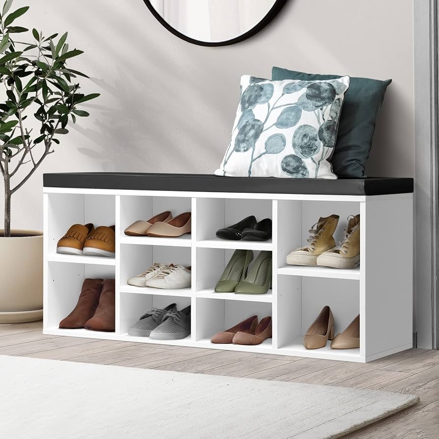 Oikiture Shoe Bench 10-Cube with Adjustable Cabinet & Bench